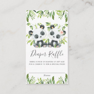 Cute Pandas Greenery Twins Boy Girl Diaper Raffle Informatiekaartje