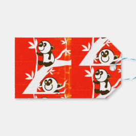 Cute Pandas op een Bamboe boom Cadeaulabel