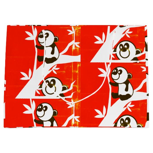 Cute Pandas op een Bamboe boom Groot Cadeauzakje (Voorkant)