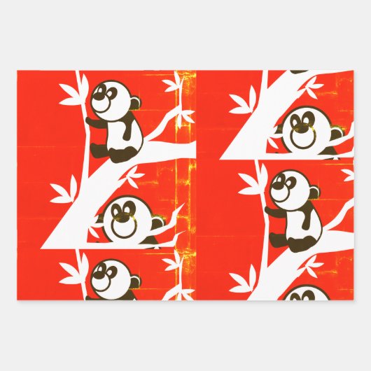 Cute Pandas op een Bamboe boom Inpakpapier Vel (Voorkant)