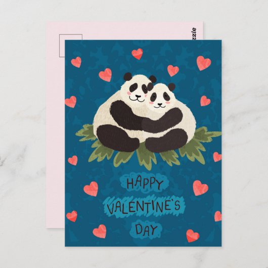 Cute Pandas Valentijnsdag Briefkaart (Voorkant / Achterkant)