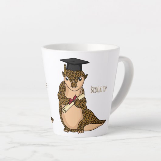 Cute pangolin graduate cartoon latte mok (Rechterhoek)