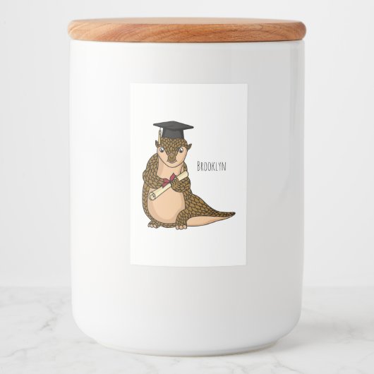Cute pangolin graduate cartoon voedselcontainer etiket (Voorkant)