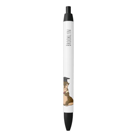 Cute pangolin graduating cartoon zwarte inkt pen (Voorkant Verticaal)