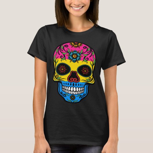Cute Pansexual Pride Flag Sugar Skull T-shirt (Voorkant)