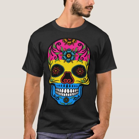 Cute Pansexual Pride Flag Sugar Skull T-shirt (Voorkant)