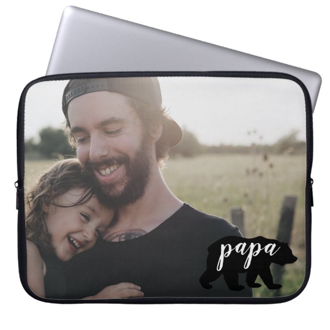 Cute Papa Beer Silhouette met persoonlijke foto Laptop Sleeve (Voorkant)