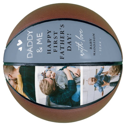 Cute 'Papa & Me' Foto Collage 1st Vaderdag Basketbal (Voorkant)