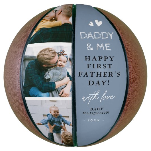 Cute 'Papa & Me' Foto Collage 1st Vaderdag Basketbal (Verticaal)