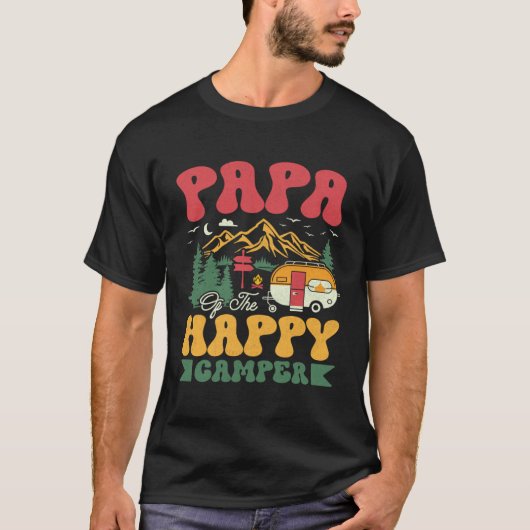 Cute Papa Of The Happy Camper Groovy Camping Trip T-shirt (Voorkant)