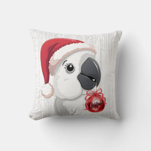 Cute Papegaai Kerstman Hoed Rode Strik Rood/Wit Ke Kussen