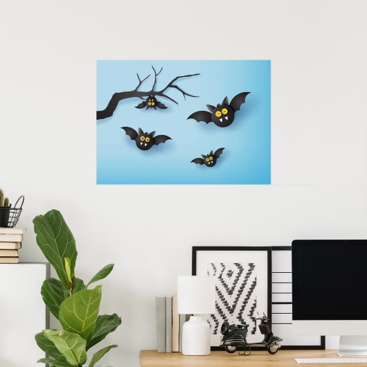 Cute Papercut Vampire Bats Poster (Thuiskantoor)