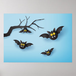 Cute Papercut Vampire Bats Poster