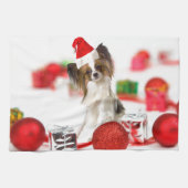 Cute Papillon Dog kerstkerstkerstkerstkerstkerstke Theedoek (Horizontaal)