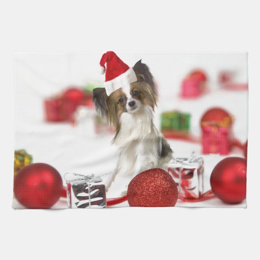 Cute Papillon Dog kerstkerstkerstkerstkerstkerstke Theedoek (Horizontaal)