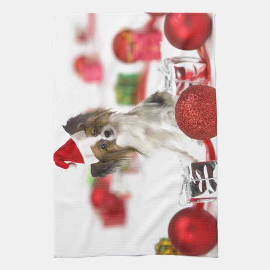 Cute Papillon Dog kerstkerstkerstkerstkerstkerstke Theedoek (Verticaal)