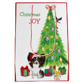 Cute Papillon Dog Santa Hat en kerstboom Medium Cadeauzakje (Achterkant)