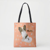 Cute Papillon Dog Witte vlinders Aangepast Tote Bag (Voorkant)