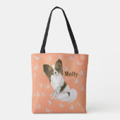 Cute Papillon Dog Witte vlinders Aangepast Tote Bag (Achterkant)