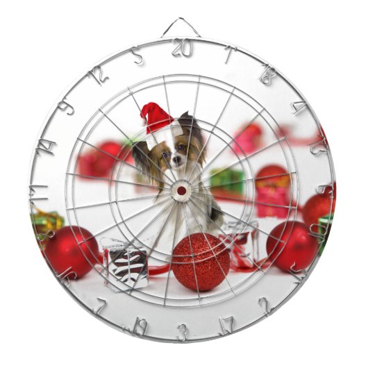 Cute Papillon-hond Kerstman-muts Dartbord (Voorkant)