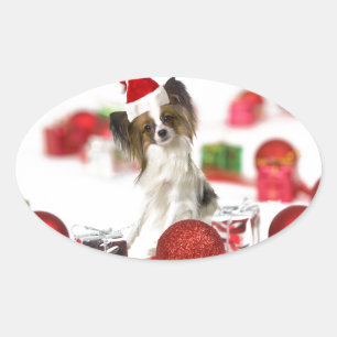Cute Papillon-hond Kerstman-muts Ovale Sticker