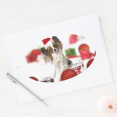 Cute Papillon-hond Kerstman-muts Ovale Sticker (Envelop)