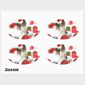 Cute Papillon-hond Kerstman-muts Ovale Sticker (Vel)
