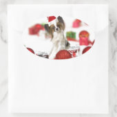 Cute Papillon-hond Kerstman-muts Ovale Sticker (Tas)