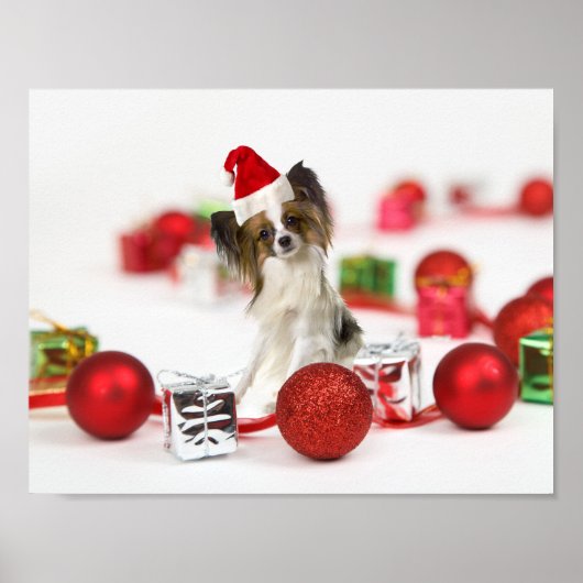 Cute Papillon-hond Kerstman-muts Poster (Voorkant)