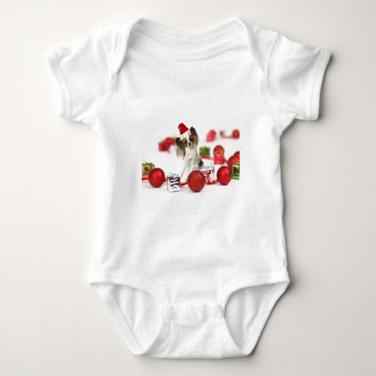 Cute Papillon-hond Kerstman-muts Romper (Voorkant)