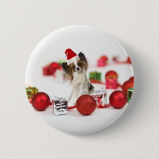 Cute Papillon-hond Kerstman-muts Ronde Button 5,7 Cm (Voorkant)