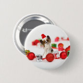 Cute Papillon-hond Kerstman-muts Ronde Button 5,7 Cm (Voorkant /achterkant)