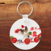 Cute Papillon-hond Kerstman-muts Sleutelhanger (Voorkant)