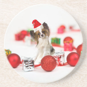 Cute Papillon-hond Kerstman-muts Zandsteen Onderzetter