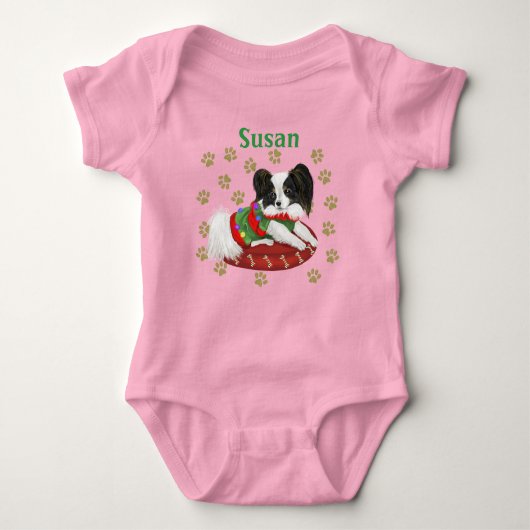 Cute Papillon Puppy Baby Bodysuit (Voorkant)