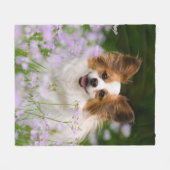 Cute Papillon Spaniel Head Foto voor Hondenliefheb Fleece Deken (Voorkant (Horizontaal))