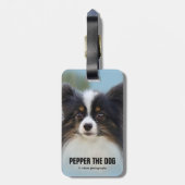 Cute Papillon Speelgoed Spaniel Dog aan de Dock Bagagelabel (Achterkant verticaal)