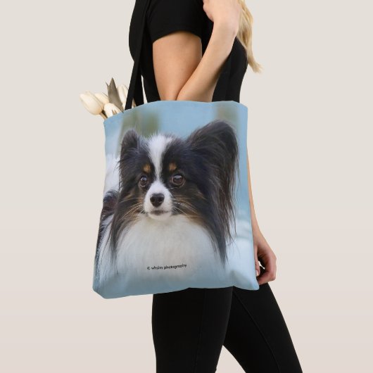 Cute Papillon Speelgoed Spaniel Dog aan de Dock Tote Bag (Dichtbij)