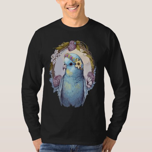 Cute Parakeet Budgie Bird Flower Crown Pet Birds   T-shirt (Voorkant)
