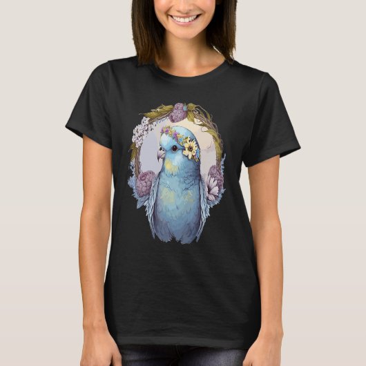 Cute Parakeet Budgie Bird Flower Crown Pet Birds   T-shirt (Voorkant)