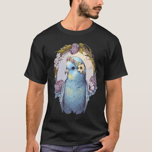 Cute Parakeet Budgie Bird Flower Crown Pet Birds   T-shirt (Voorkant)