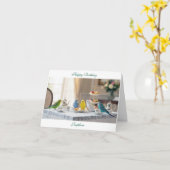 Cute Parakeet Budgies Afternoon Tea Birthday Kaart (Gele Bloem)