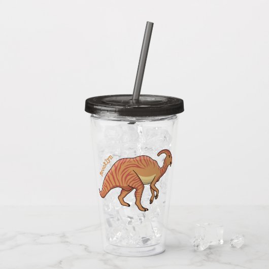 Cute parasaurolophus dinosaur cartoon acryl drinkbeker (Achterkant ijs)
