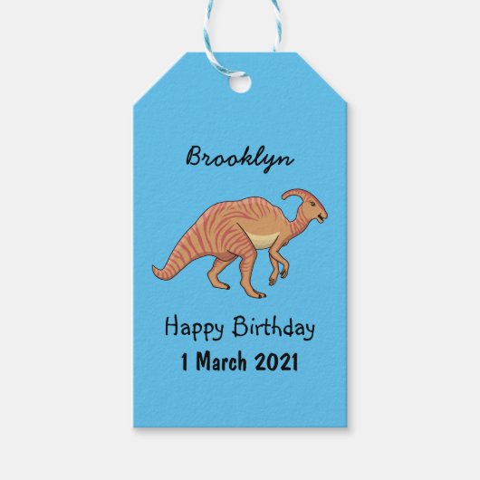 Cute parasaurolophus dinosaur cartoon cadeaulabel (Voorkant)