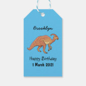 Cute parasaurolophus dinosaur cartoon cadeaulabel (Achterkant)