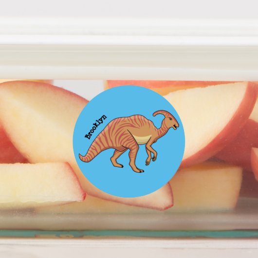 Cute parasaurolophus dinosaur cartoon labels (Aangebracht)