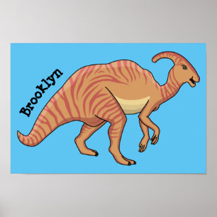 Cute parasaurolophus dinosaur cartoon poster