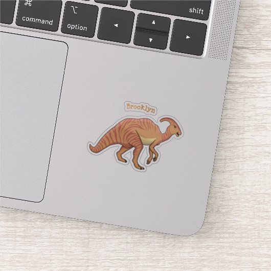 Cute parasaurolophus dinosaur cartoon sticker (Detail)