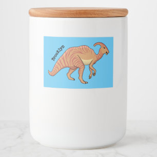 Cute parasaurolophus dinosaur cartoon voedselcontainer etiket