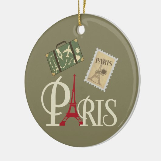 Cute  Paris Luggage Stamp and Eiffel Tower Keramisch Ornament (Links)